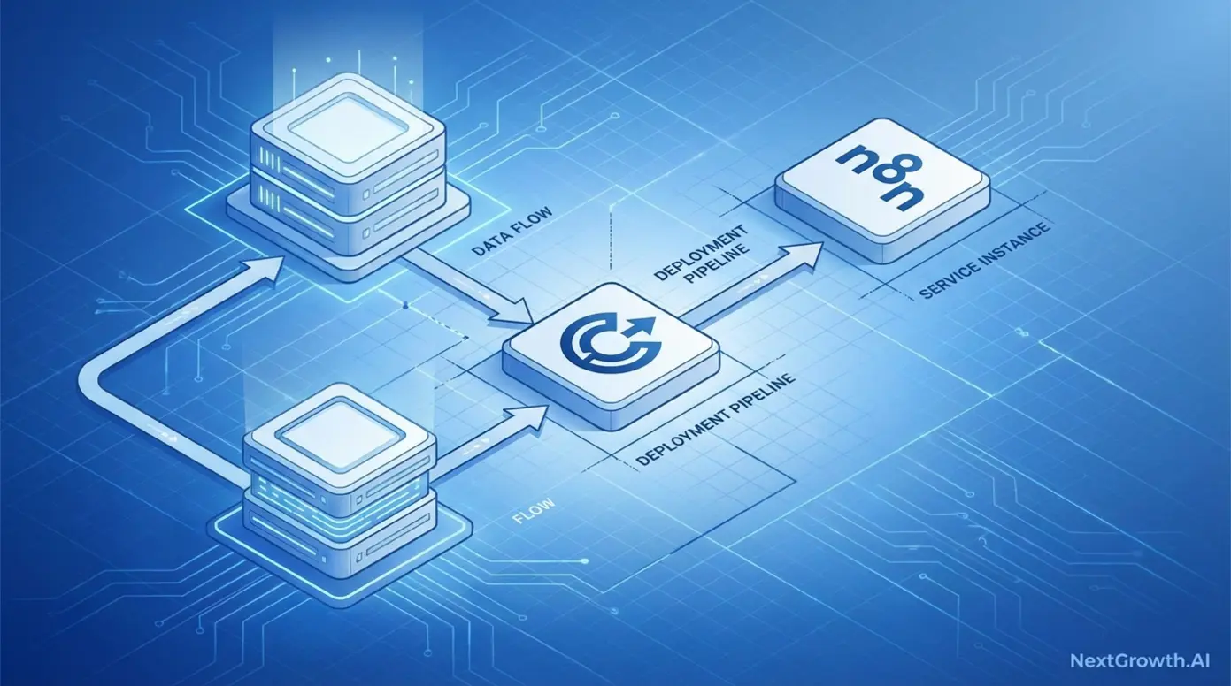 Diagram showing the core installation process of n8n through the Coolify platform.