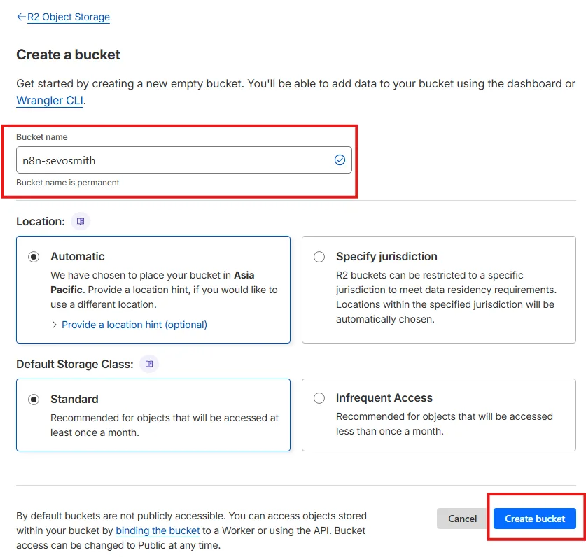 Cloudflade R2 create bucket