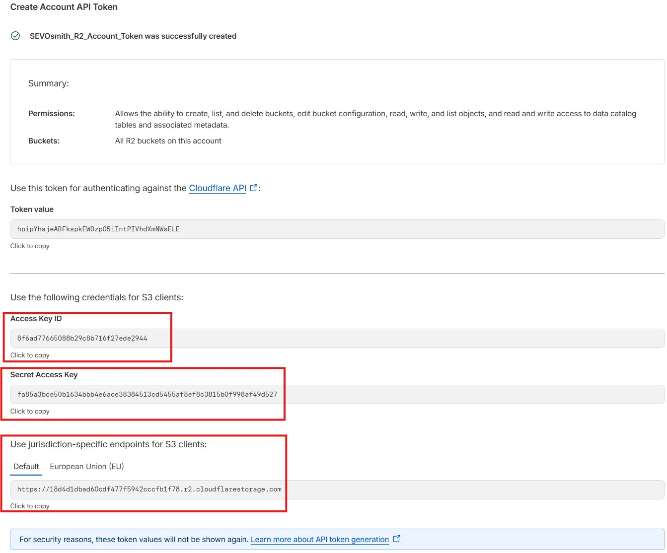 Cloudflade R2 Account API token