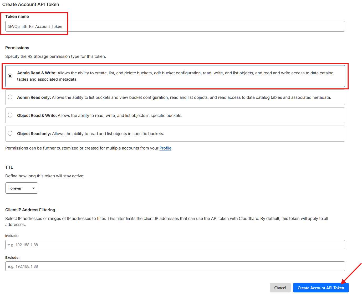 Cloudflade R2 Account API token