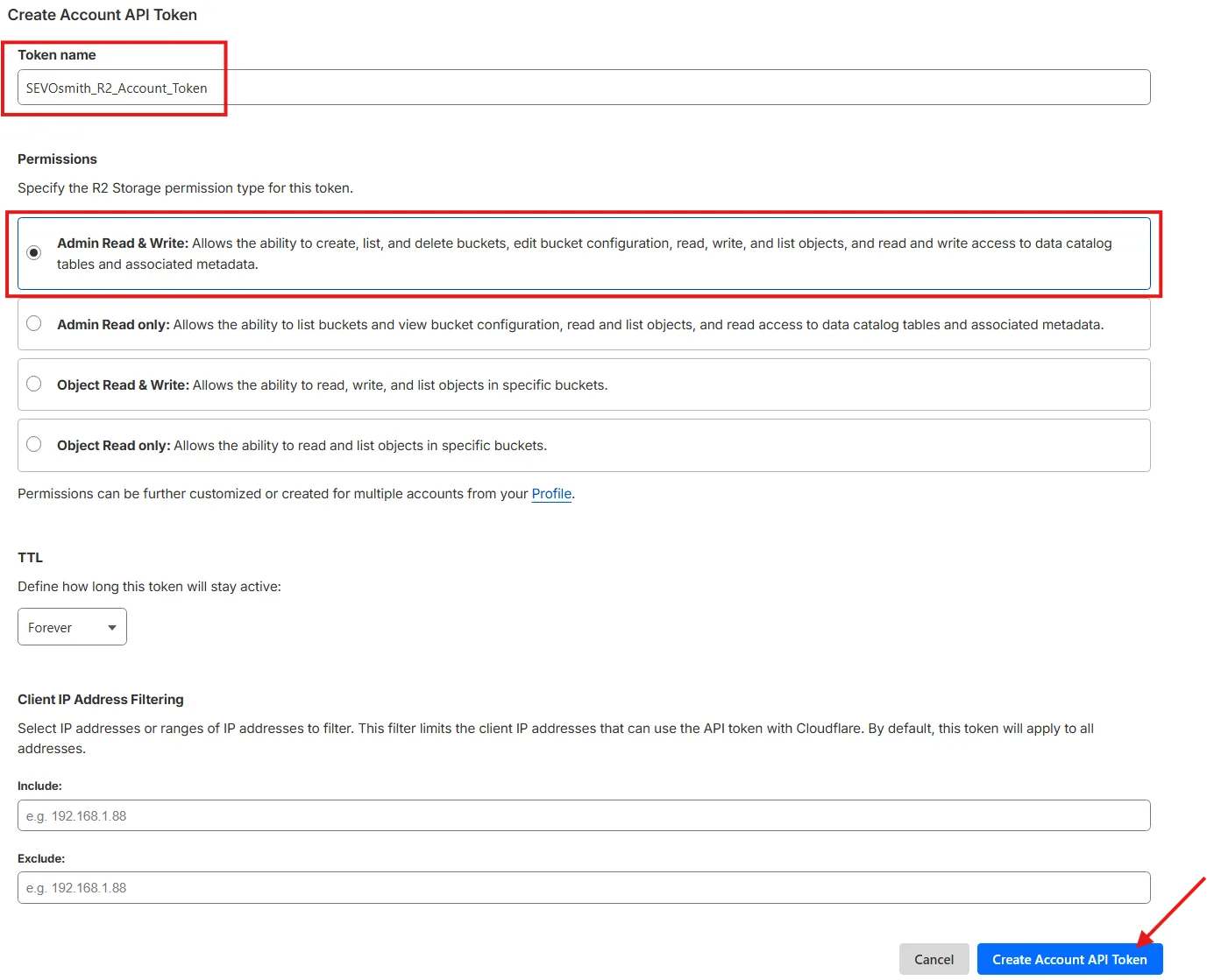 Cloudflade R2 Account API token