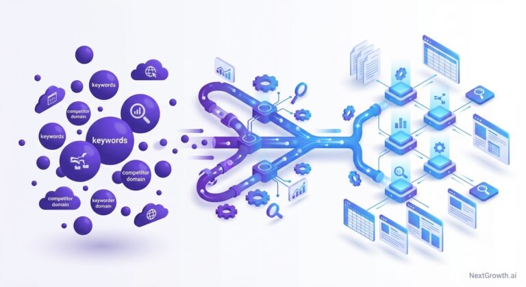 Automated workflow transforming scattered competitor data into organized content strategy architecture