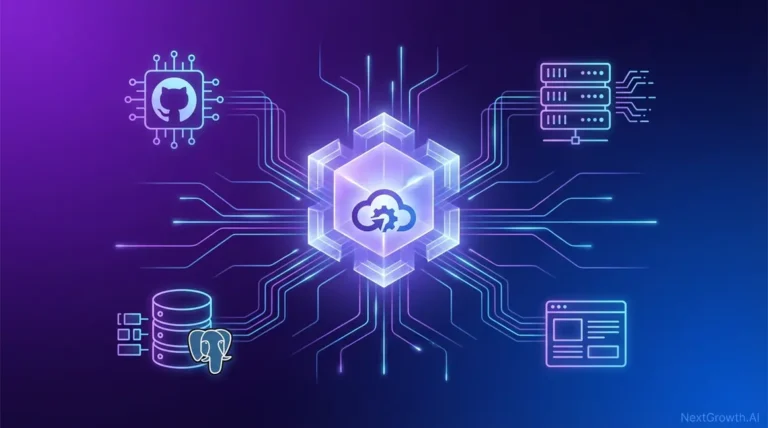 A conceptual diagram of Coolify orchestrating deployments from a central hub to servers and databases.