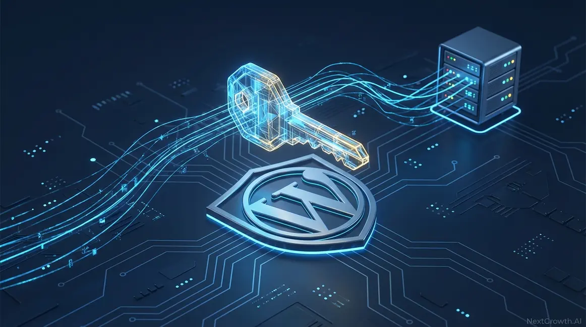 WordPress secure digital key connecting to server shield authentication concept