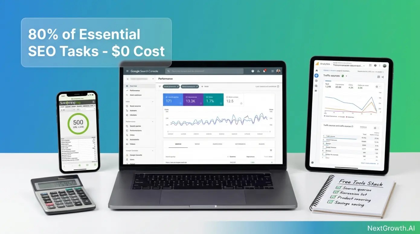 Free SEO automation tools for small business including Google Search Console, Analytics, and Screaming Frog free tier