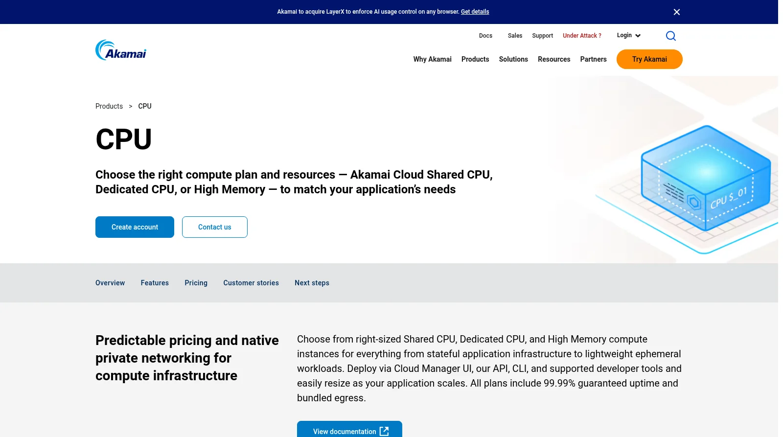 Akamai Linode Dedicated CPU compute product page