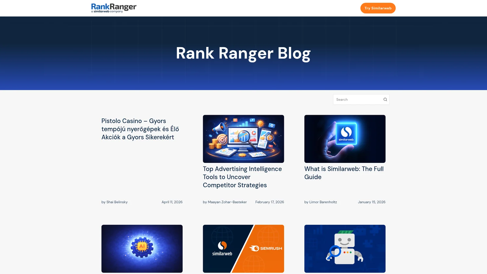 Rank Ranger homepage showing premium enterprise rank tracking platform with custom white-label reports